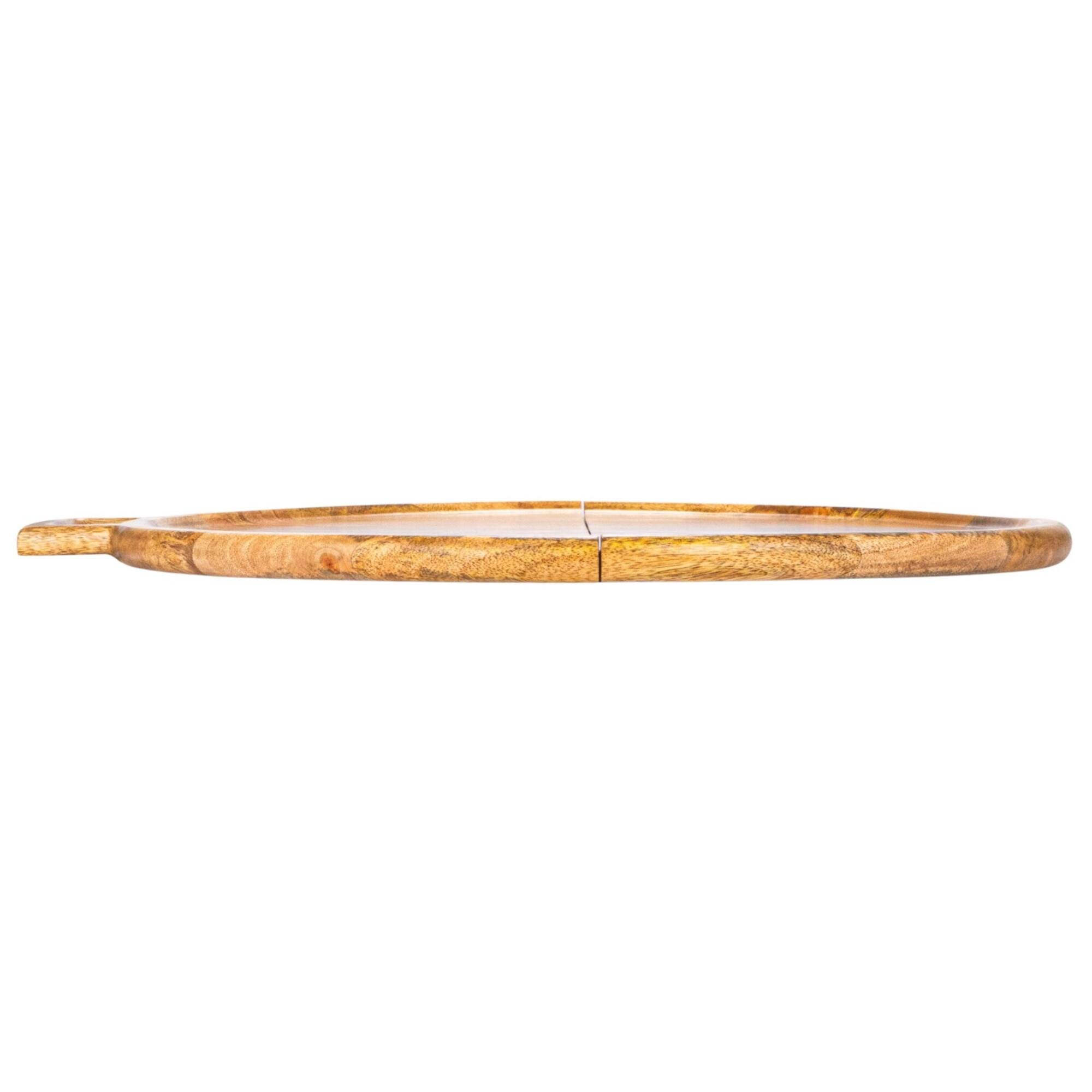 Hello Honey® 26" Natural & Gold Round Mango Wood Folding Cheese & Serving Board